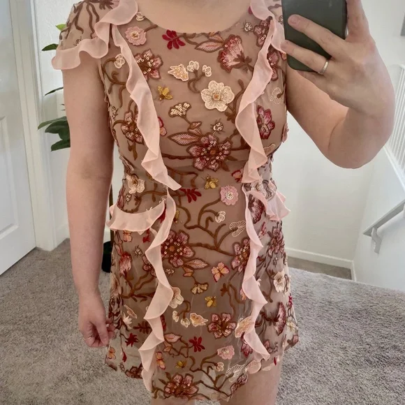 Botanic Butterflies Butterfly Bug Sequin Flutter Coquette Trendy Hip Mini Dress - Picture 3 of 13